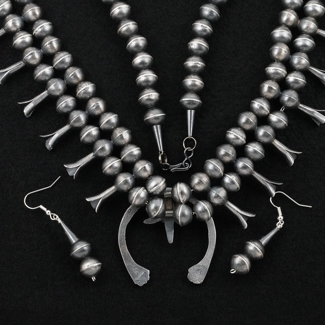 Gilbert Martin Turquoise & Sterling Silver Squash Blossom Necklace Set