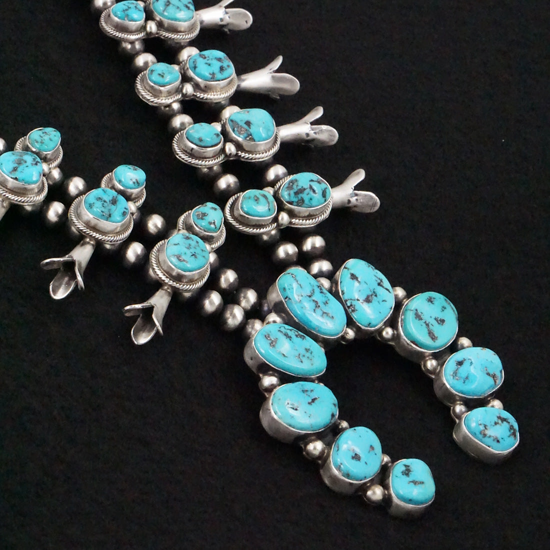 Kathleen Livingston Turquoise & Sterling Silver Squash Blossom Necklace & Earrings