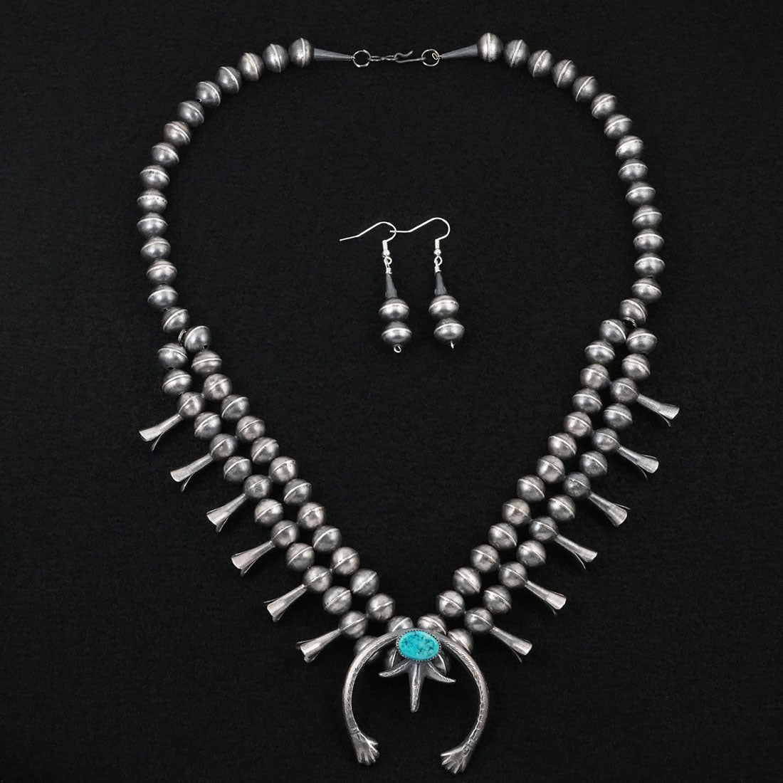 Gilbert Martin Turquoise & Sterling Silver Squash Blossom Necklace Set