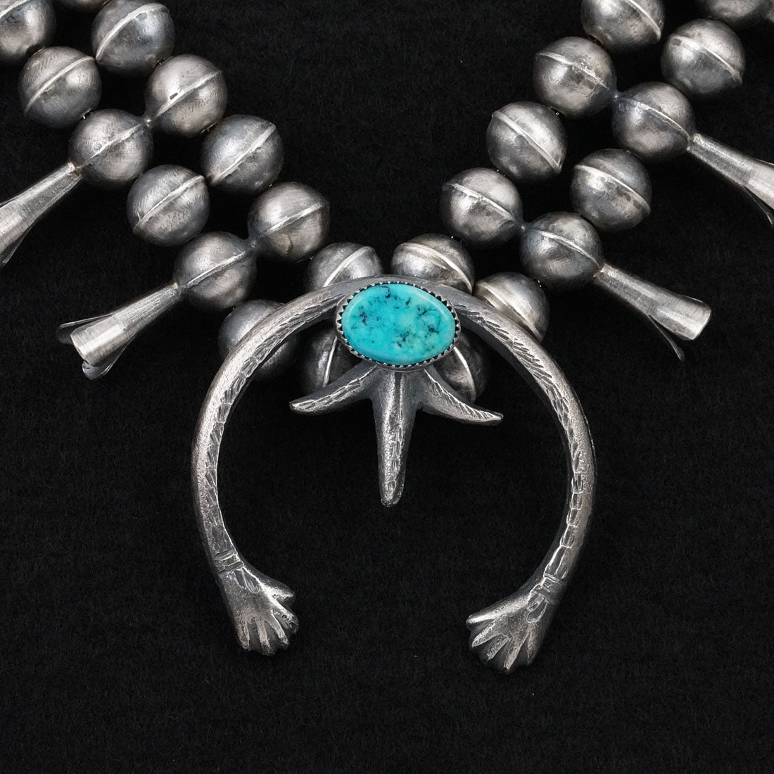 Gilbert Martin Turquoise & Sterling Silver Squash Blossom Necklace Set