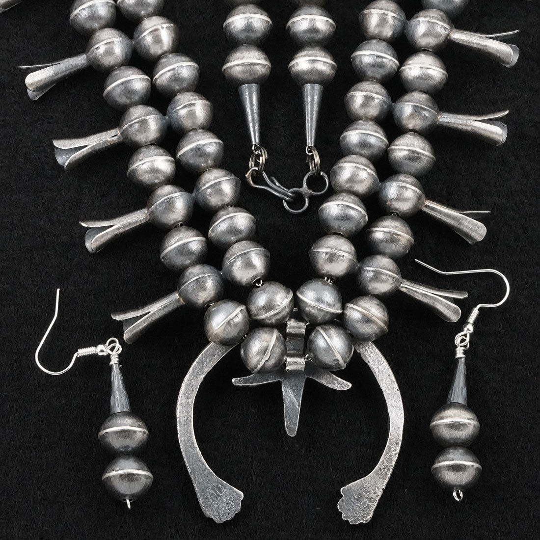 Gilbert Martin Turquoise & Sterling Silver Squash Blossom Necklace Set