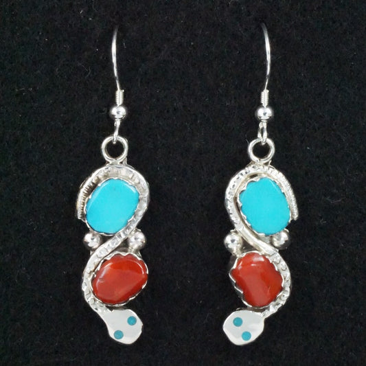 Joy Calavaza Coral, Turquoise & Sterling Silver Earrings