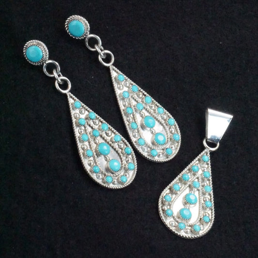 Kenneth Hughte Turquoise & Sterling Silver Earrings & Pendant