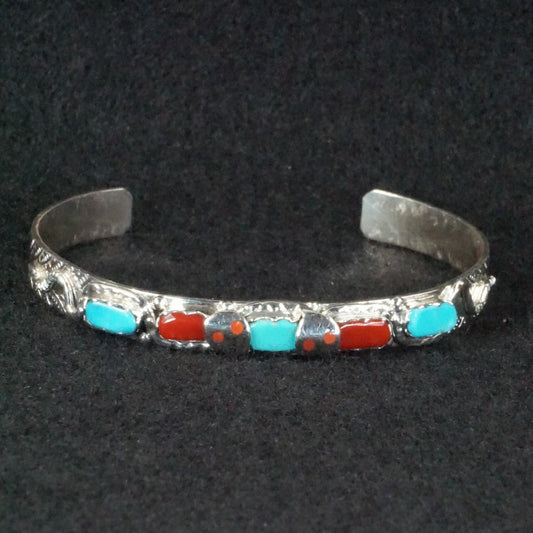 Joy Calavaza Coral, Turquoise & Sterling Silver Bracelet