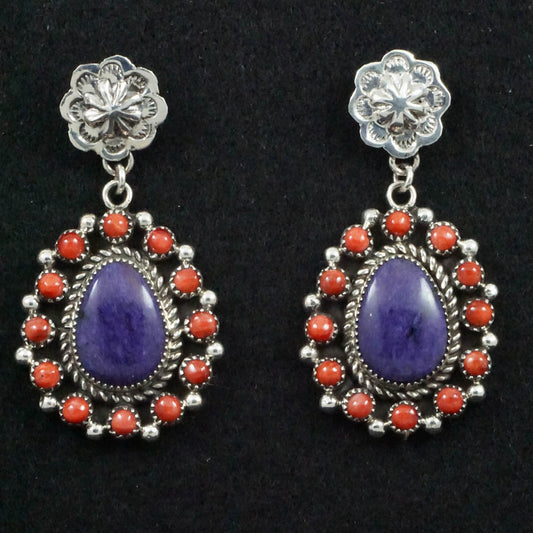 Sandra Parkett Charoite, Spiny Oyster & Sterling Silver Earrings