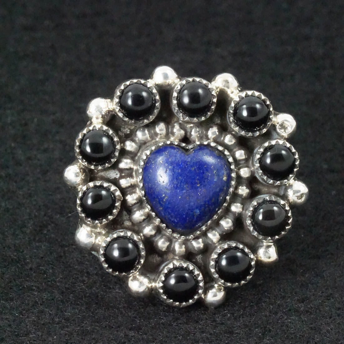 Sandra Parkett Onyx, Lapis & Sterling Silver Ring Sz. 8 Adj.