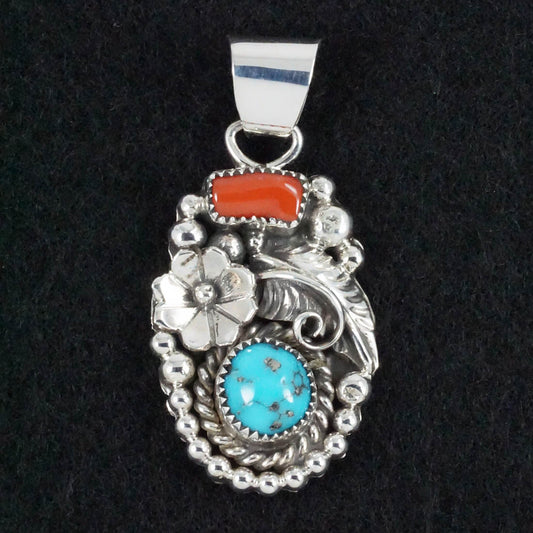 Sandra Parkett Turquoise, Coral & Sterling Silver Pendant